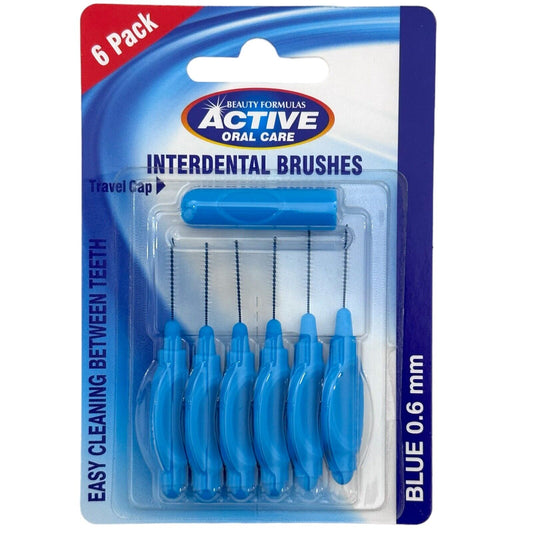 Active Oral Care Interdental Brushes Easy Cleaning Between Teeth Blue 0.6mm - Pack of 6 Interdental Brushes - UK