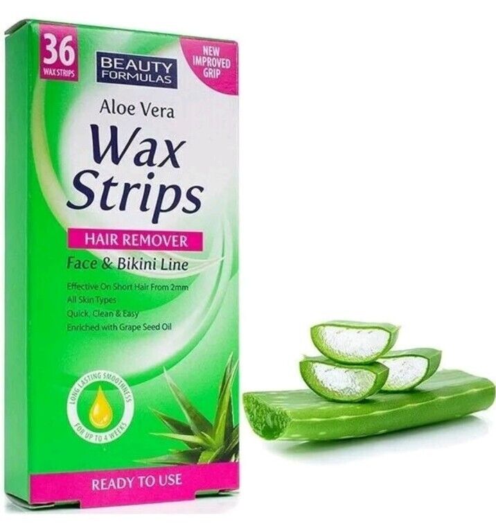 Beauty Formulas Aloe Vera Wax Strips Face & Bikini Line Hair Remover UK