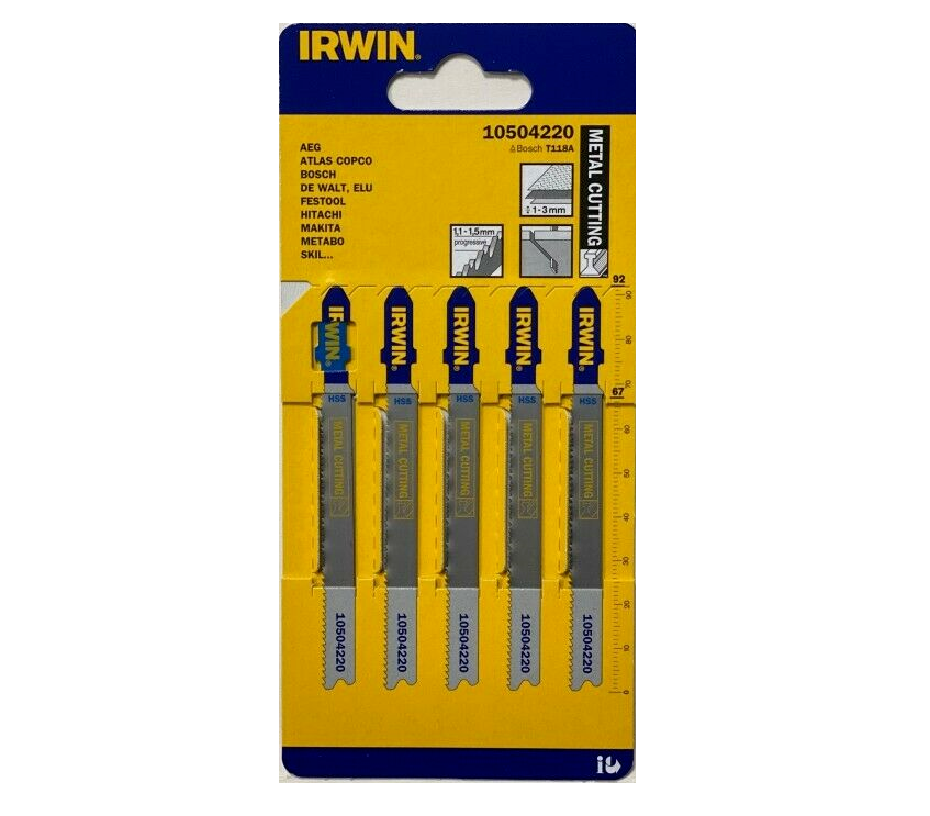 Irwin 10504220 - Metal Cutting Jigsaw Blades - Pack of 5 T118A - Reliable & Precise Metal Cutting