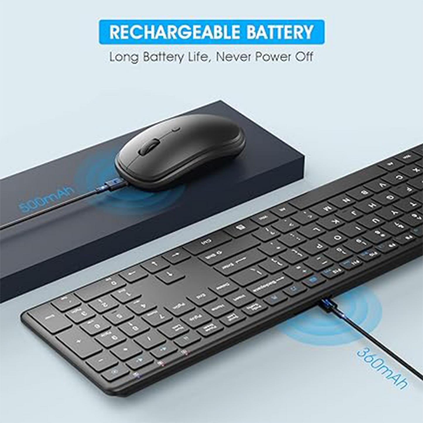 Wireless Keyboard Mouse Rechargeable Combo,2.4G USB, Build-in Lithium Battery UK