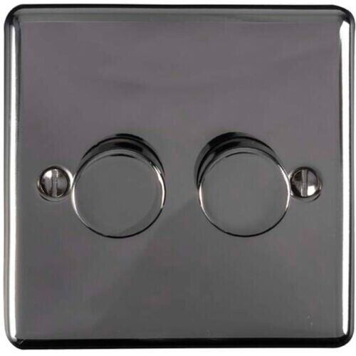 2 Gang 400W 2 Way Rotary Dimmer Switch BLACK NICKEL Light Dimming Wall Plate